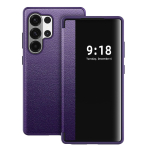 Verslo prabangus atverčiamas odinis dėklas, skirtas Samsung Galaxy S26 Ultra S26 S25 S24 S23 Plus, su LED ekrano langeliu, atsparus smūgiams apsauginis dangtelis Galaxy S25 violetinė