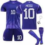 Vaikų sportiniai drabužiai Messi Argentinos i&scaron;vykos mar&scaron;kinėlių ir sportinio kostiumo komplektas 2223 m. sezonas &Scaron;ventė Čili raudonos violetinės spalvos Poliesteris 120-130 CM violetinė