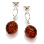 Les Tr&eacute;sors De Lily [N1975] - Boucles Argent 'Inspiration' Ambre (rhodi&eacute;) - 27x10 mm