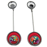Les Tr&eacute;sors De Lily [R1320] - Boucles d'oreilles artisanales 'Colombine & Arlequin' rouge multicolore - 65x18 mm