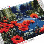 HUACAN viso kvadratinio apvalaus grąžto deimantinio dažymo rinkinys Dovanų raudonos gėlės &bdquo;pasidaryk pats&ldquo; kryžminio dygsnio namų dekoras Full square 25*30 cm