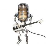 Robotas lempa Retro mados mikrofonas galvos vakarėlis namuose Geležies gitara grojimas Dekoracija Robotas figūrėlės žaislas balta