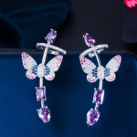 CMM Fashion Butterfly kubiniai cirkonio ausų rankogaliai apvyniojami auskarai ametistas