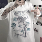Gotikiniai mar&scaron;kinėliai moteri&scaron;ki skeleto ra&scaron;tai Grunge Esteti&scaron;ki gotikiniai mar&scaron;kinėliai Tamsūs Edgy madingi gatvės drabužiai grafiniai mar&scaron;kinėliai unisex porai XS balta