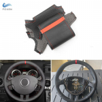 Car Steering Wheel Cover Leather Trim For Renault Clio 3 RS 2005 2006 2007 2008 2009 2010 2011 2012 2013 Black with red gray