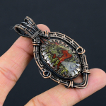Drakono kraujo jaspio brangakmeniai gryno vario viela apvynioti rankų darbo pakabukai 2.87 Inches žalia
