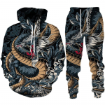 Vintage Oriental Dragon God 3D spausdinta vyri&scaron;kų sportinių kostiumų rinkinys laisvalaikio džemperis / megztinis su užtrauktuku / kostiumas, hiphopo vyri&scaron;ki gatvės drabužiai