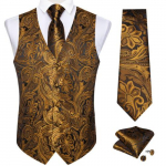 Klasikinis liemenių kaklarai&scaron;tis Paisley &scaron;ilko austa retro liemenė Bowtie Hanky ​​rankogalių sąsagų rinkinys S