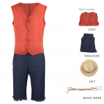 Luffy Cosplay Anime filmas Beždžionė D Luffy kostiumo uniforma &scaron;iaudinės kepuraitės kelnės raudonos vir&scaron;utinės pilnos komplektacijos Helovino karnavalo vakarėlis vyrams, moterims