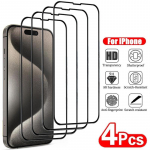 4 pakuotės 4 vnt./stal. Full Screen Protect HD grūdinto stiklo apsauginė plėvelė, skirta iphone 15 / 15 Pro / 15 Pro Max / 15 Plus / 14 13 12 11 Pro Max mini For iphone 15 Plus juoda