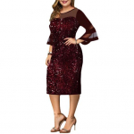 Lady Petticoats Plius dydžio i&scaron;kilminga suknelė su blizgučiais i&scaron; tinklinių siūlų plius dydžio pleiskanojančiomis rankovėmis Bodycon suknelė vestuvėms