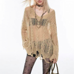 Moteri&scaron;ka vasarinė Sexy Hollow Out Trikotažo palaidinės vir&scaron;us one size chaki