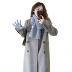 Moteri&scaron;ka vilnonė striukė Atverčiama apykaklė Vienspalvis dvieilis paltas vidutinio ilgio terminis S pilka