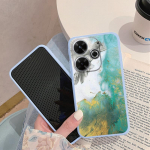 Gėlių marmurinis mink&scaron;tas silikoninis dėklas, skirtas Xiaomi Redmi Note 13 Pro 13C Samsung A35 A55 M35 M34 iPhone Huawei Honor 200 fotoaparato apsauginis dangtelis Samsung Galaxy S20 mėlyna