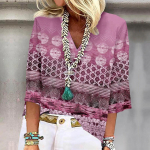 Moteri&scaron;ki mar&scaron;kiniai Palaidinė Laisvalaikio laisvi mar&scaron;kiniai 3/4 rankovėmis spausdinti V kaklo vir&scaron;ūnės spausdintos vir&scaron;ūnės Mar&scaron;kinėliai mar&scaron;kinėliai M