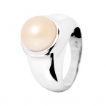 PERLINEA - Bague V&eacute;ritable Perle de Culture d'Eau Douce Bouton 9-10 mm Rose Naturel - Argent 925 Milli&egrave;mes - Bijou Femme