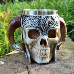 1vnt 550 ml rago kaukolės puodelis alaus stiklas 3D Viking Skull alaus bokalas kavos puodelis nerūdijančio plieno geriamasis puodelis Helovino dovanos gėrimai 550ml