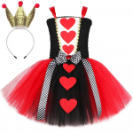 Raudonosios &scaron;irdžių karalienės kostiumas mergaitėms, i&scaron;galvotas sijonėlio kostiumas vaikams, Helovino gimtadienio vakarėlio tiulio princesės suknelės XXL (9-10 Years) raudona