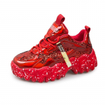 Madingi moteri&scaron;ki batai, tėtis, stambūs sportbačiai, patogūs, blizgūs, stori padai, platforminiai sportbačiai banguotu dugnu 40 raudona