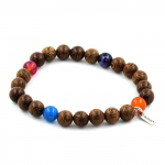 Pierres et Min&eacute;raux. Bracelet Perles Agate ruban&eacute;e multicolore + bois 8 mm. Fabriqu&eacute; en France.