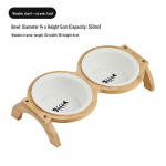 Daugiafunkcinis medinis stovas keramikinis dubenėlis naminiam gyvūnui: Apsaugos nuo apvirtimo dizainas kaklo apsaugai, tinka katėms ir &scaron;unims. Wooden stand + ceramic bowl, fishbone pattern