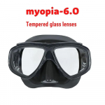 Suaugusiųjų receptinis nardymo kaukė Miopija su grūdintu stiklu Pur&scaron;kalas nuo rasojimo, Silikoninis sijonas, Skaidri Juoda