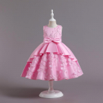Satino aplikacijų princesės suknelė mergaitėms 2-8 m. Vasarinė eleganti&scaron;ka vakarėlio vakarinė vestuvinė suknelė su nėrinių apdaila 130cm rožinė