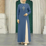 Musulmonų moterų ilgomis rankovėmis Abaya suknelė stovi apykakle Musulman Dubai Kaftan Turkish Cloth Maxi Suknelės M mėlyna