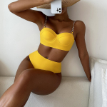 Bikini maudymosi kostiumėlis Seksualus suskeldintas auk&scaron;tu juosmeniu dengiantis bikinio maudymosi kostiumėlis S geltona