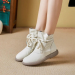 Genuine Leather Warm Wool Boots Winter Ankle Boots for Women Cotton Shoes Flat Bottomed Anti Slip Soft Bottomed Womens Boots 40 smėlis