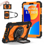 Xiaomi Redmi Pad SE 8.7 plan&scaron;etiniam kompiuteriui. 360&deg; besisukantis laikiklis. Itin tvirta apsauga. Stovas. TPU+PC 3in1. Apsauga nuo smūgių. Smūgiams atsparus plan&scaron;etinio kompiuterio dėklas. Redmi Pad SE 8.7 oranžinė