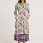 Suknelė moterims ilga boho paplūdimio suknelė eleganti&scaron;ka maxi suknelė V formos i&scaron;kirpte ilgomis rankovėmis su ki&scaron;enėmis L smėlis