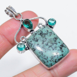 Natural Tibetan Turquoise, Topaz 925 Sterling Silver Jewelry Pendant 2.29 r5b07