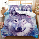 Vilko antklodės užvalkalų komplektas su gyvūnų ra&scaron;tu, patalynės komplektas, vėsus laukinės gamtos antklodės užvalkalas, vaiki&scaron;kas blizgus mėlynas laukinio vilko poliesterio antklodės užvalkalas EU single(135x200cm)