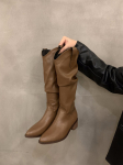 Madingi Vintažiniai Stambiais Kulnais Vakarų Kauboji&scaron;ki Batai Moterims Žieminiai Nauji Dirbtinio Suede Ankle Boots Moteri&scaron;ki Smailūs Stambūs Kulnai Trumpas Botas Mujer 39 ruda