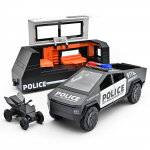 1/32 Tesla Policijos Cybertruck Priekaba Visureigis Pikapas Metalinis Modelis Automobilis Lydinio Vaikų Žaislas Kemperis Garsas & &Scaron;viesa Muzika Gimtadienio Dovana juoda