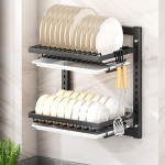 Sieninis indų džiovykla 2 pakopų su padėklu Sandėliavimo lentyna Virtuvės sandėliavimo lentyna Namų 36cm-Without Shelf gray