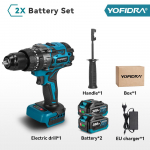 YOFIDRA 900 Nm 13 mm belaidis elektrinis smūginis suktuvas 20+3 sukimo momentai belaidis suktuvas-atsuktuvas elektrinis įrankis Makita 18V baterijai su kai&scaron;čiu 2 Battery Set A