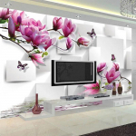 Madingi interjero dizaino fototapetai 3D stereo kvadratas orchidėjos atspindys freska svetainė TV fonas tapetai 200 cm(W) x 140 cm(H)