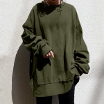 Moterims madingas laisvalaikio apvalios apykaklės ilgas vienspalvis džemperis su ilgomis rankovėmis S