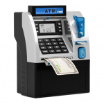 Vaiki&scaron;ka bankomatas-taupyklė su kortele, elektroninė grynųjų pinigų ir monetų taupyklė, edukacinis automatinis slaptažodžio bankomatas, dovana mažiems vaikams, berniukams ir mergaitėms juoda
