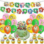 Pikmin tematikos gimtadienio vakarėlio dekoracijos ir reikmenys Su &bdquo;Happy Birthday&ldquo; vėliava, torto papuo&scaron;imai, balionų rinkinys vaikams ir suaugusiems