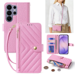 Odinė rankinė per petį su kortelių lizdais ir telefono dėklu, skirta Samsung Galaxy S26 Plus S25 S24 FE S23 Ultra A37 A17 A16 A26 A36 A56 Galaxy S25 FE rožinė