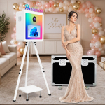 ES Greitas Pristatymas Spalvingas Trikojis DSLR Nuotraukų Kabina Ma&scaron;ina Su Spausdintuvo Stovu Integruotas Mini PC Jutiklinis Ekranas Asmenukių Nuotraukų Kabina Flight Case Color Photo Booth-White