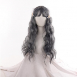 Helovino Cosplay perukas Long Nature Wave Root Black Ombre pilkas sidabras sintetiniai perukai su kirpčiukais, skirti moterų vakarėliui 65cm