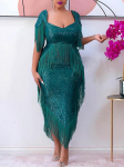 Suknelės su kutais Seksualios Bodycon Netaisyklingo ilgio blizgučiai Retro vakarinio kokteilių vakarėlio komplektai Prabangūs Blizgantys afrikieti&scaron;ki chalatai M žalia