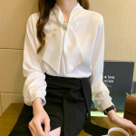 Pavasario naujos mados korėjieti&scaron;kos versijos ilgomis rankovėmis palaidinukės, moteri&scaron;kos vir&scaron;ūnės J233 S balta