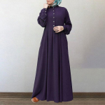 Moteri&scaron;ka rudeninė musulmoni&scaron;ka ilga suknelė &bdquo;Abaya Kaftan&ldquo; pilnomis rankovėmis, masyvi negabaritinė saulės suknelė L violetinė