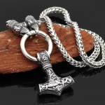 1vnt &Scaron;iaurės vilko galvos vikingų karoliai, Thor's Hammer vintage Raven Head vyri&scaron;ki karoliai, skirti papuo&scaron;alams dovanoti 55cm