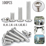 100 vnt. M1-M2.5 304 nerūdijančio plieno kryžminio apvalaus &bdquo;Phillips Pan&ldquo; galvutės varžto ilgis 3&ndash;16 mm M1.2x6mm 100pcs